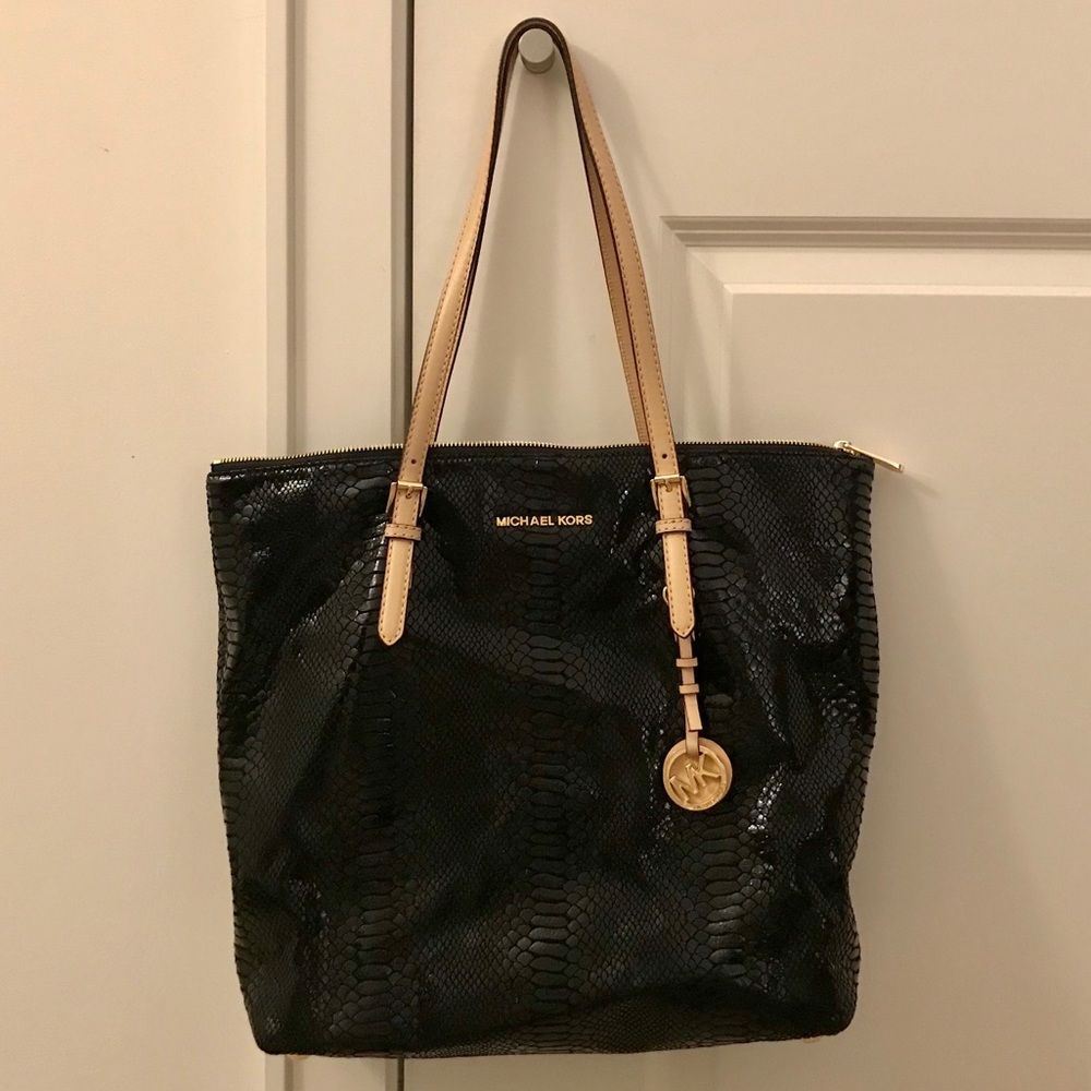 Michael Kors Python Print Black Tote